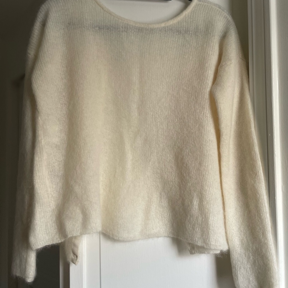 Sezane Cream Fuzzy V-Neck Cardigan - Picture 7 of 7